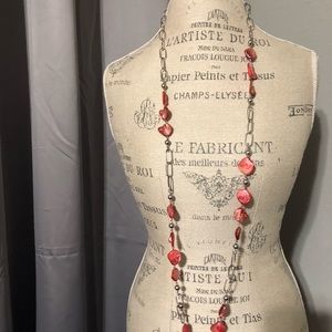 Coral and silver long necklace